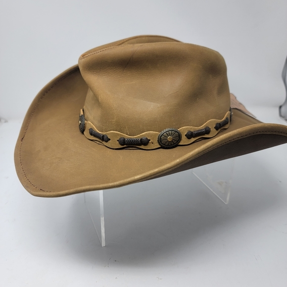 Stetson Rodeo Dr Collection Mens MEDIUM Tan Leather Shapeable Cowboy Hat - Picture 11 of 11
